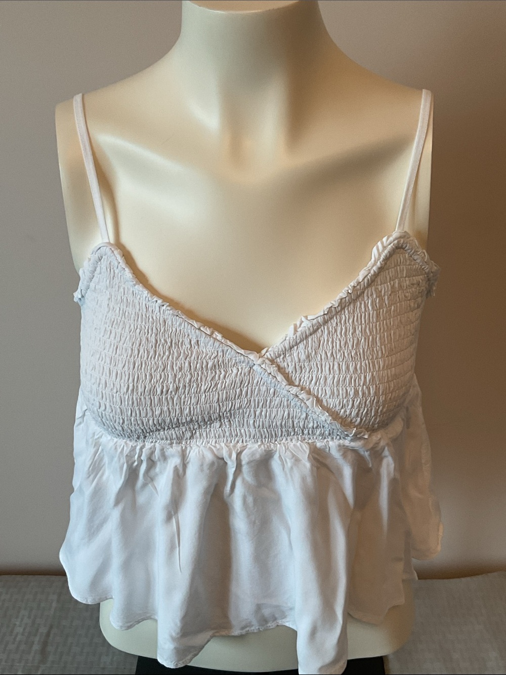 American Eagle White Smocked Cami Top